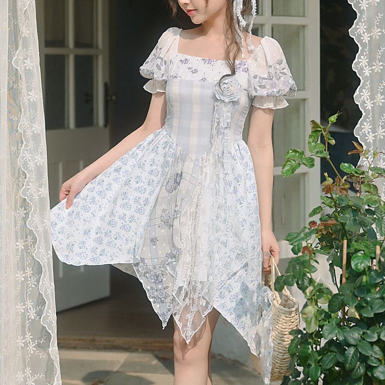 Kawaii Blue Spring Flowers Dress ON628 - dress