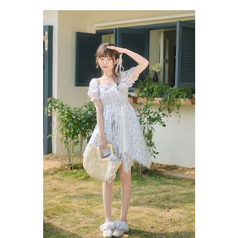 Kawaii Blue Spring Flowers Dress ON628 - dress