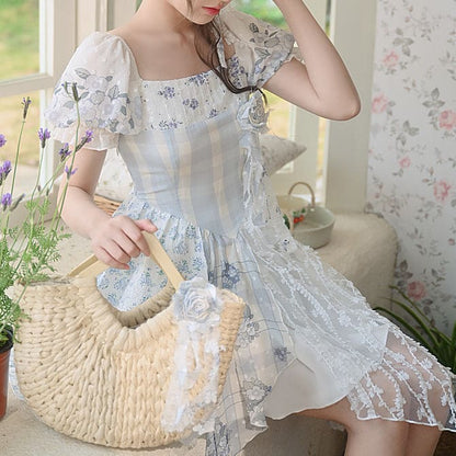 Kawaii Blue Spring Flowers Dress ON628 - dress