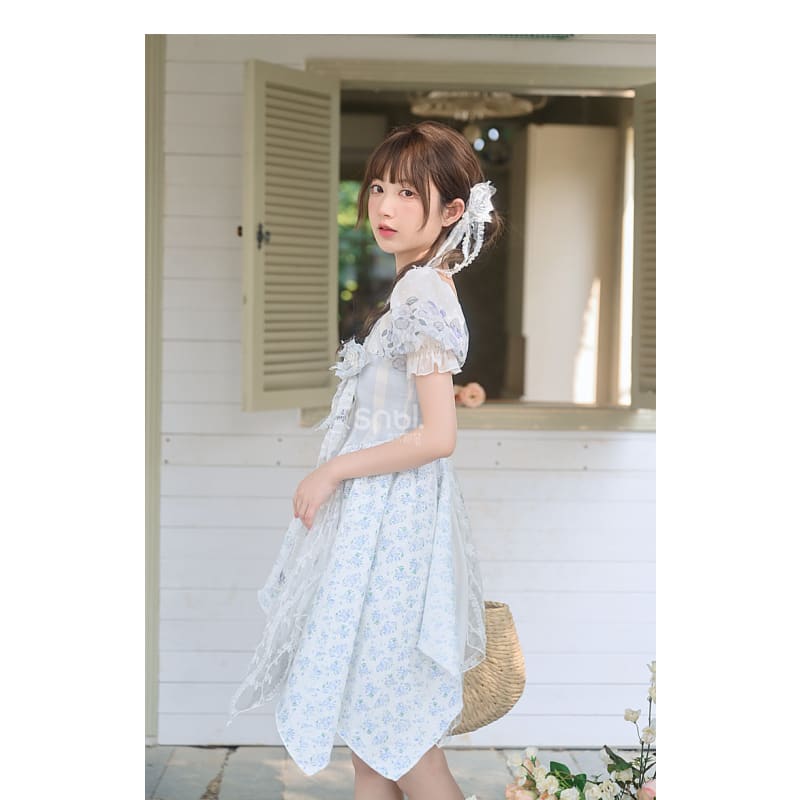 Kawaii Blue Spring Flowers Dress ON628 - dress