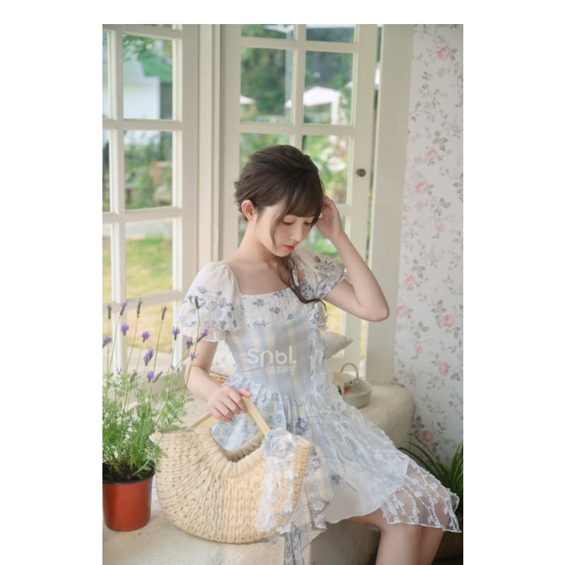 Kawaii Blue Spring Flowers Dress ON628 - dress