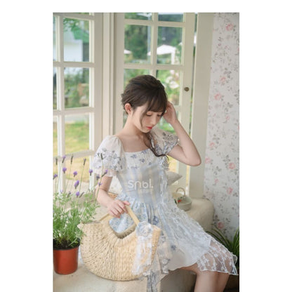 Kawaii Blue Spring Flowers Dress ON628 - dress