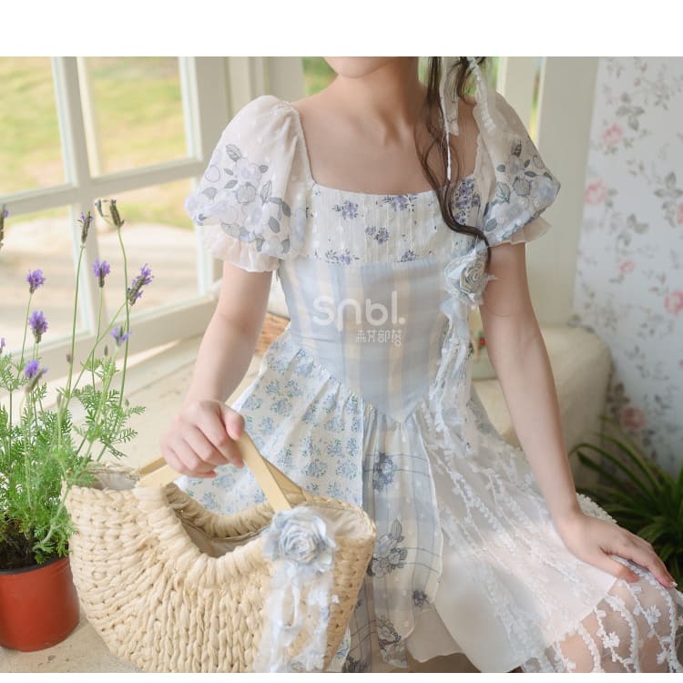 Kawaii Blue Spring Flowers Dress ON628 - dress