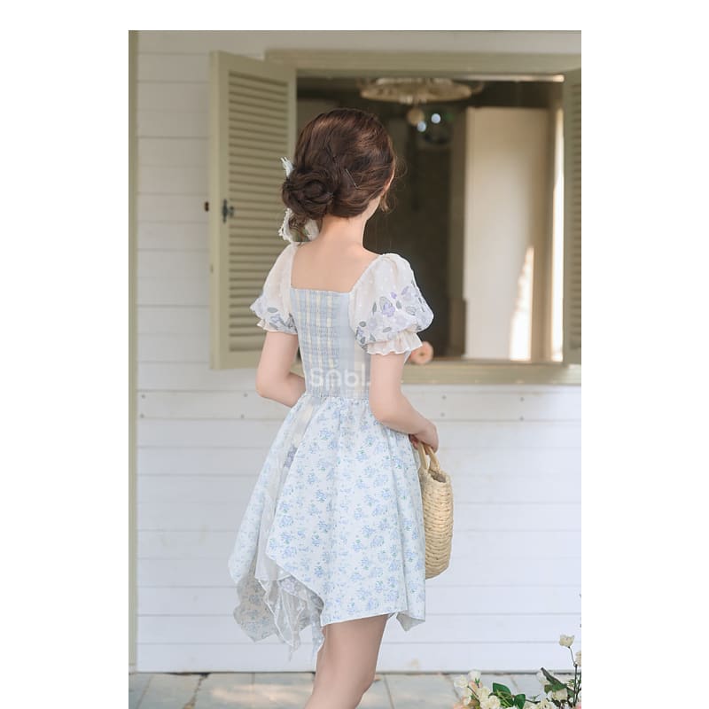 Kawaii Blue Spring Flowers Dress ON628 - dress