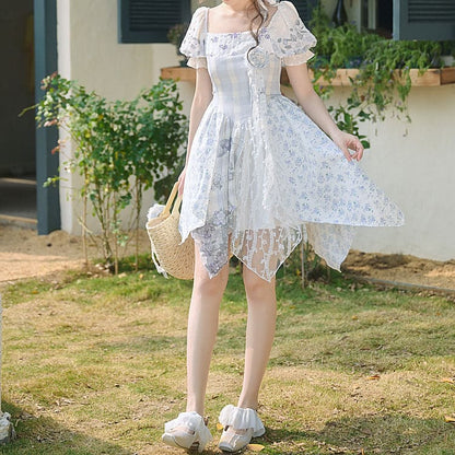 Kawaii Blue Spring Flowers Dress ON628 - dress