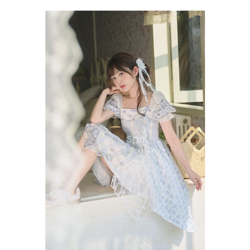 Kawaii Blue Spring Flowers Dress ON628 - dress