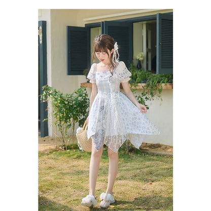 Kawaii Blue Spring Flowers Dress ON628 - dress