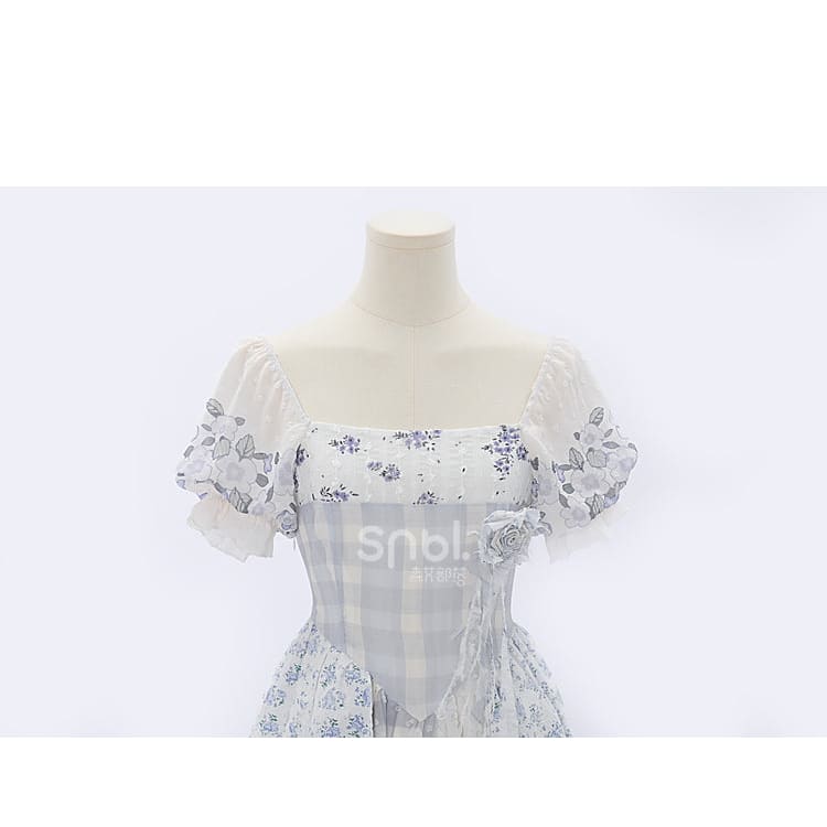 Kawaii Blue Spring Flowers Dress ON628 - dress