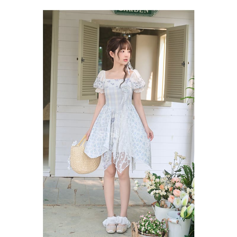 Kawaii Blue Spring Flowers Dress ON628 - dress