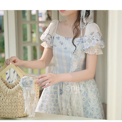 Kawaii Blue Spring Flowers Dress ON628 - dress