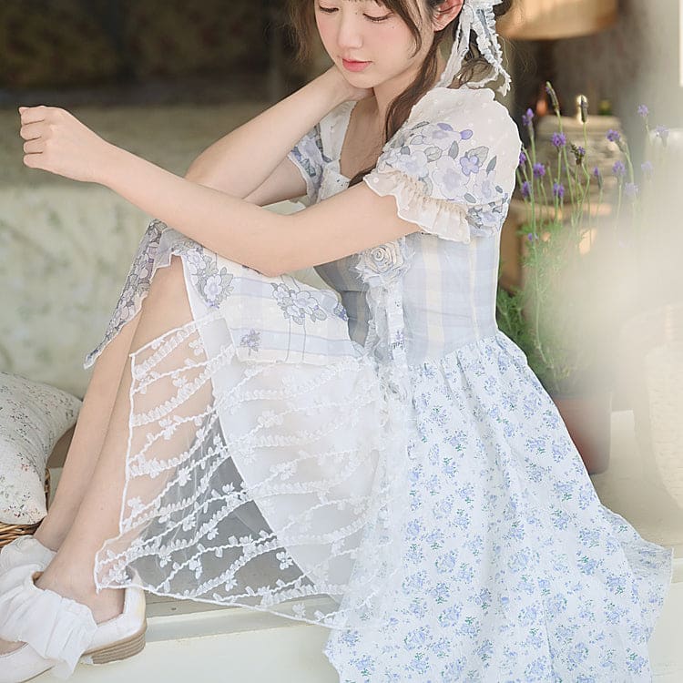 Kawaii Blue Spring Flowers Dress ON628 - dress