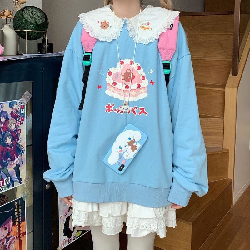 Kawaii Cake Print Hoodie - hoodie