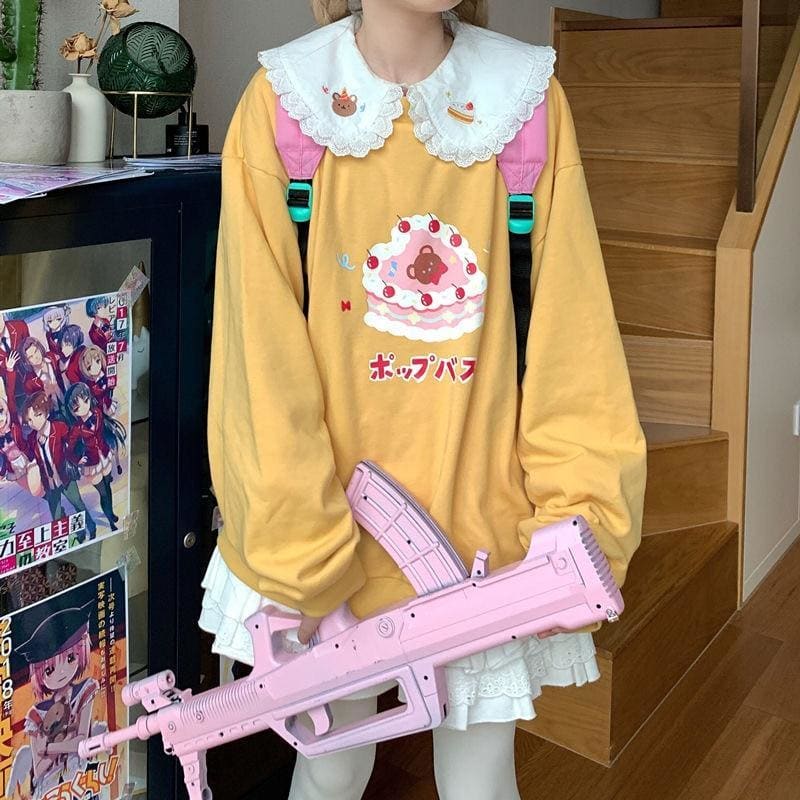 Kawaii Cake Print Hoodie - hoodie