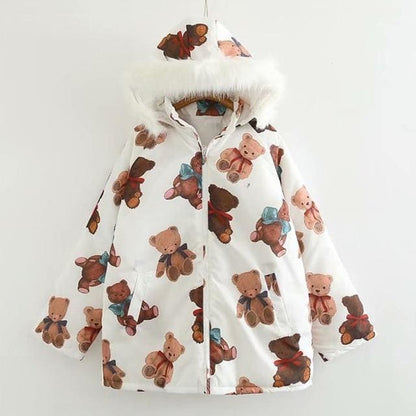 Kawaii Cartoon Bear Print Winter Padded Coat MK15268 - KawaiiMoriStore