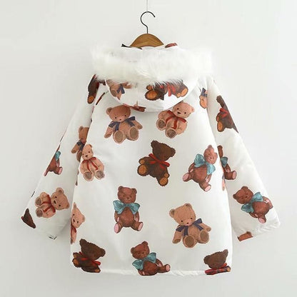 Kawaii Cartoon Bear Print Winter Padded Coat MK15268 - KawaiiMoriStore