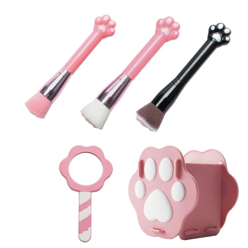 Kawaii Cat Paw Fluffy Makeup ME65 - Pink / 1 Brush + Mirror