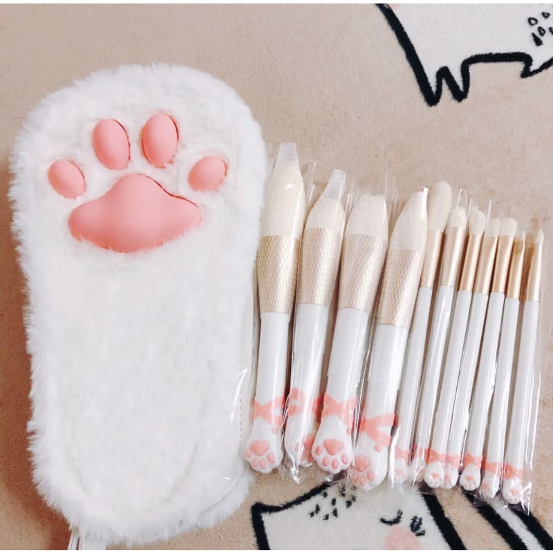 Kawaii Cat Paw Fluffy Makeup Brush ME65 - White Cat Paw 7pcs