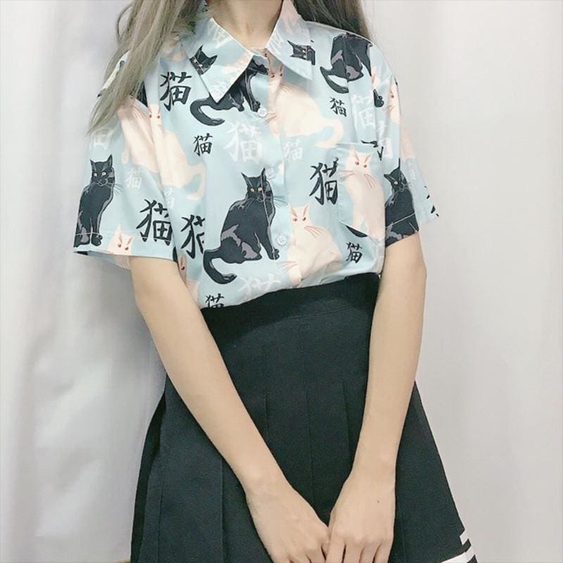 Kawaii Cat Printing Shirt MK14818 - KawaiiMoriStore