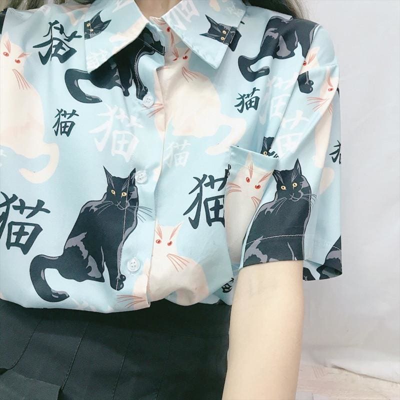 Kawaii Cat Printing Shirt MK14818 - KawaiiMoriStore