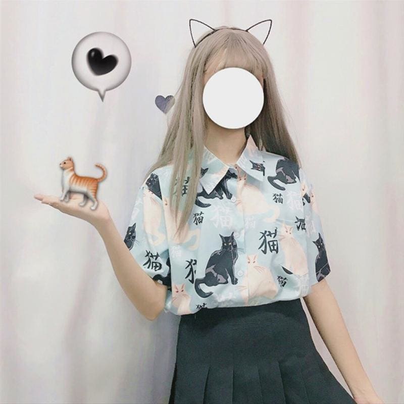 Kawaii Cat Printing Shirt MK14818 - KawaiiMoriStore