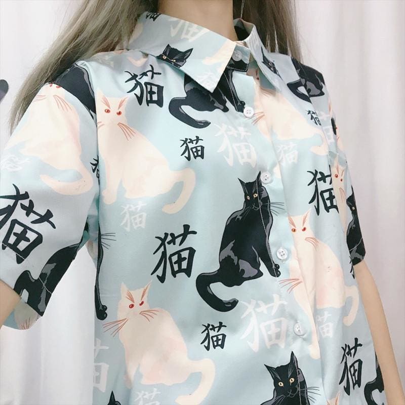 Kawaii Cat Printing Shirt MK14818 - KawaiiMoriStore