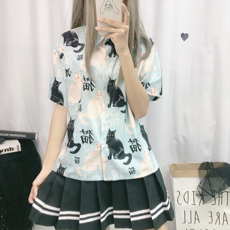 Kawaii Cat Printing Shirt MK14818 - KawaiiMoriStore