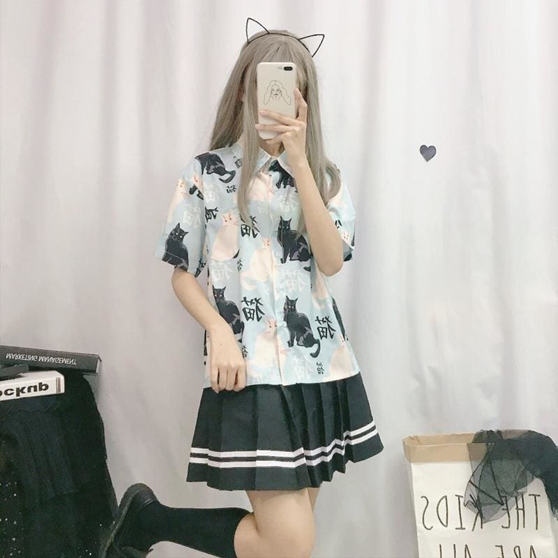 Kawaii Cat Printing Shirt MK14818 - KawaiiMoriStore