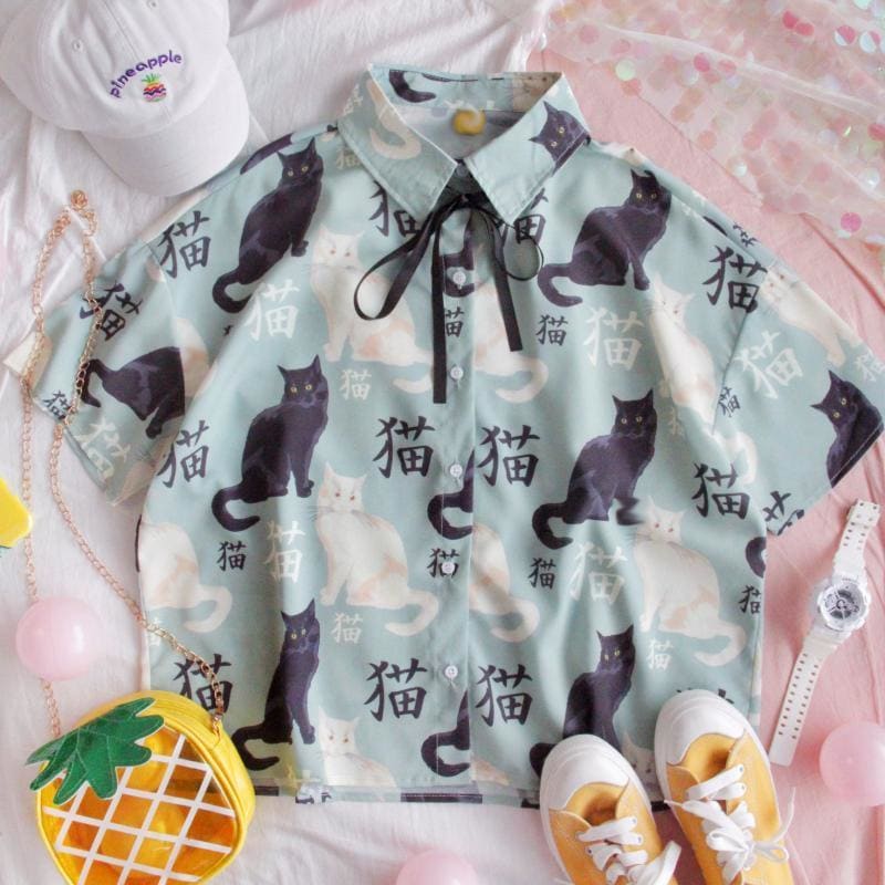 Kawaii Cat Printing Shirt MK14818 - KawaiiMoriStore