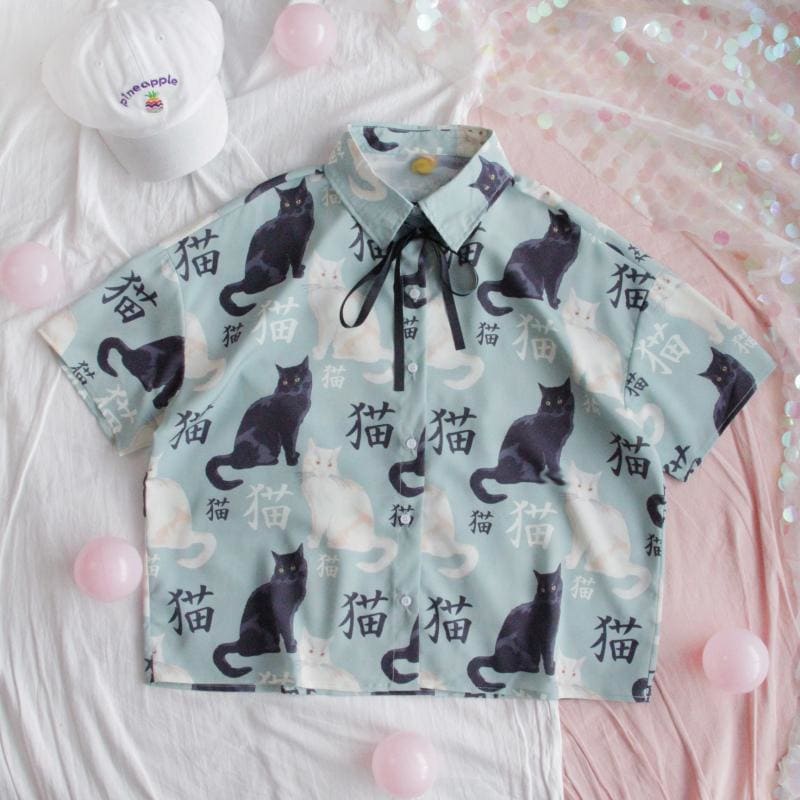 Kawaii Cat Printing Shirt MK14818 - KawaiiMoriStore