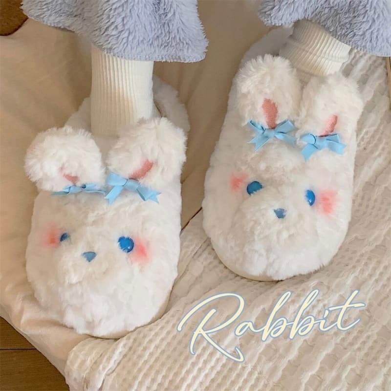 Kawaii Cute Bunny Furry Indoor Slippers ME64 - Beige /