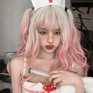 Kawaii Cute Platinum Gradient Pink Long Curly Lolita Wig MM1659 - KawaiiMoriStore