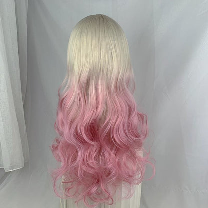 Kawaii Cute Platinum Gradient Pink Long Curly Lolita Wig MM1659 - KawaiiMoriStore