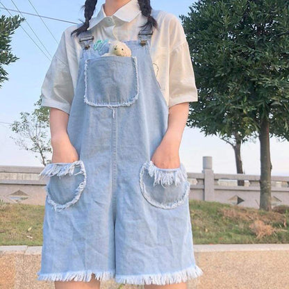 Kawaii Denim Romper Overall - One Size - Kawaii Fashion 