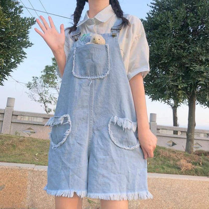 Kawaii Denim Romper Overall - One Size - Kawaii Fashion 