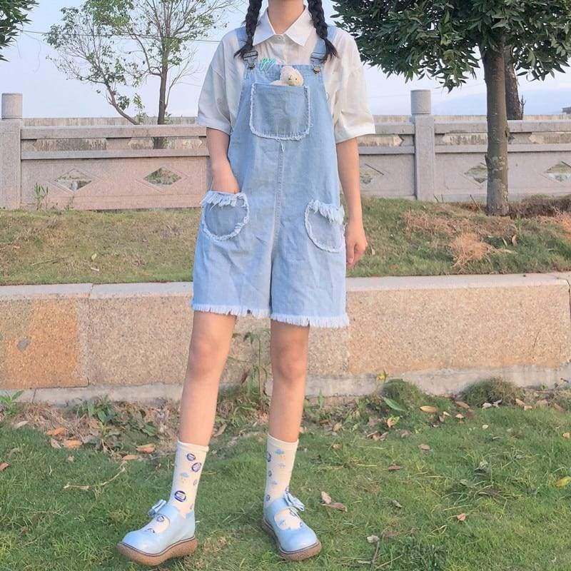 Kawaii Denim Romper Overall - One Size - Kawaii Fashion 