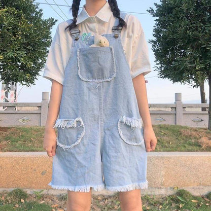 Kawaii Denim Romper Overall - One Size - Kawaii Fashion 