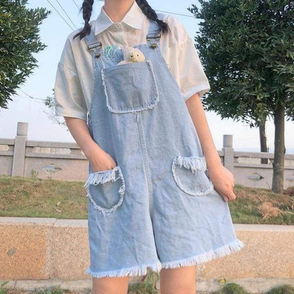 Kawaii Denim Romper Overall - One Size - Kawaii Fashion 