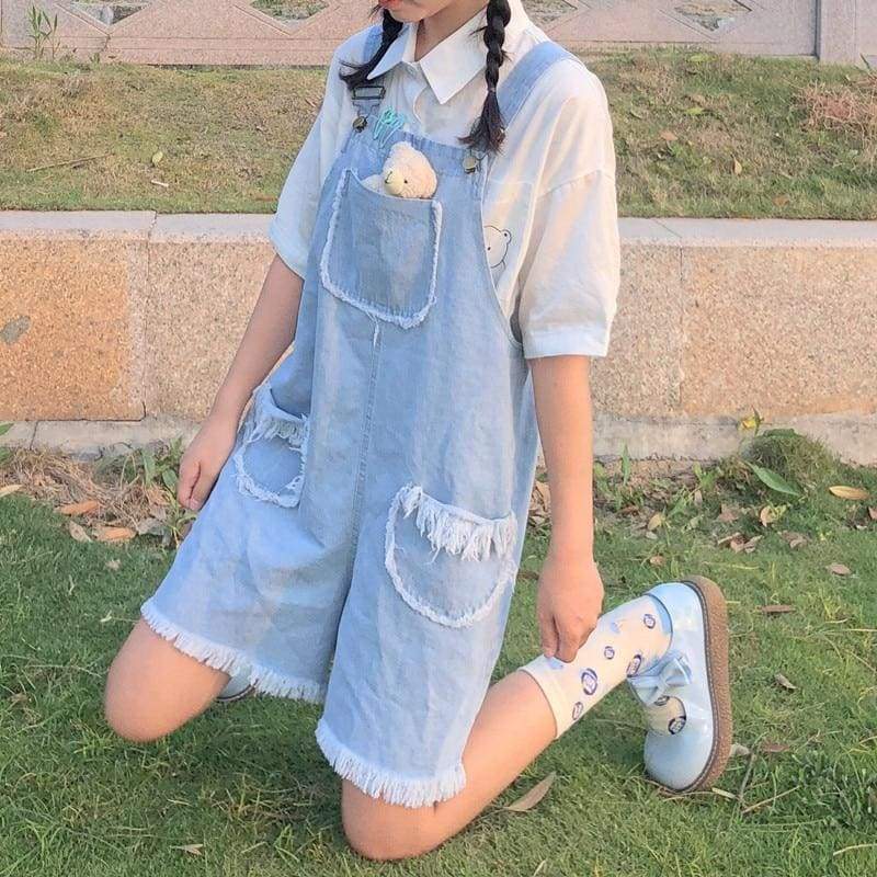 Kawaii Denim Romper Overall - One Size - Kawaii Fashion 