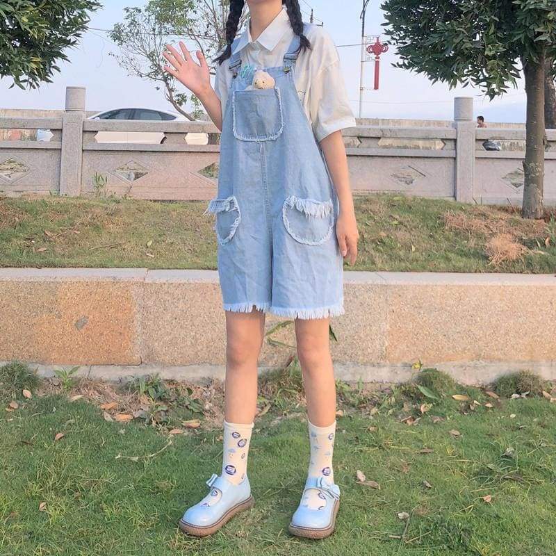 Kawaii Denim Romper Overall - One Size - Kawaii Fashion 