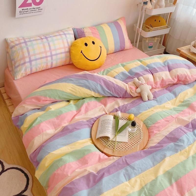 Kawaii Fashion Rainbow Bedding Set MK15710 - KawaiiMoriStore