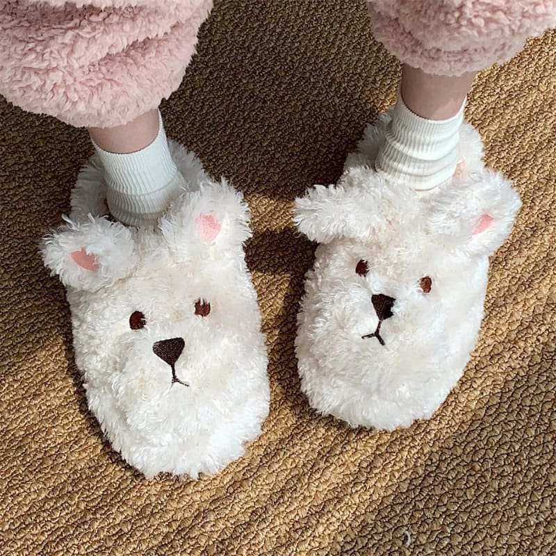 Kawaii Fleece Bear Home Slippers ME51 - Beige / US 5-6/UK