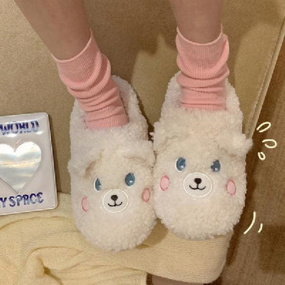 Kawaii Fleece Bear Home Slippers ME51 - Blush bear closed