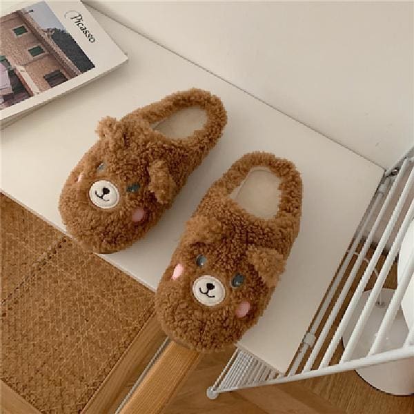 Kawaii Fleece Bear Home Slippers ME51 - Blush bear