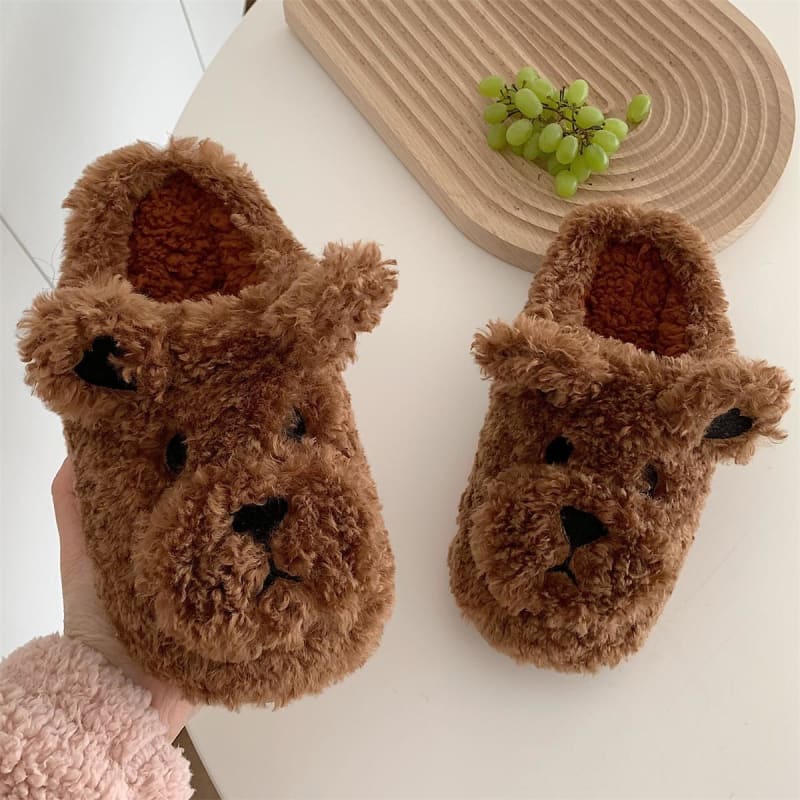 Kawaii Fleece Bear Home Slippers ME51 - Dark brown /