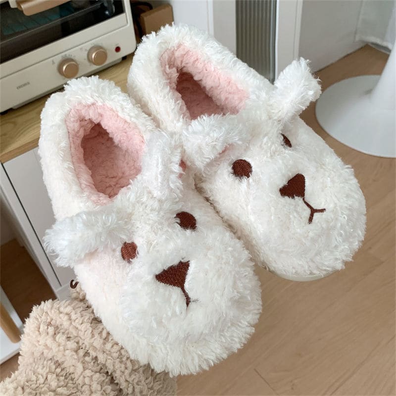 Kawaii Fleece Bear Home Slippers ME51 - Full heel wrap beige