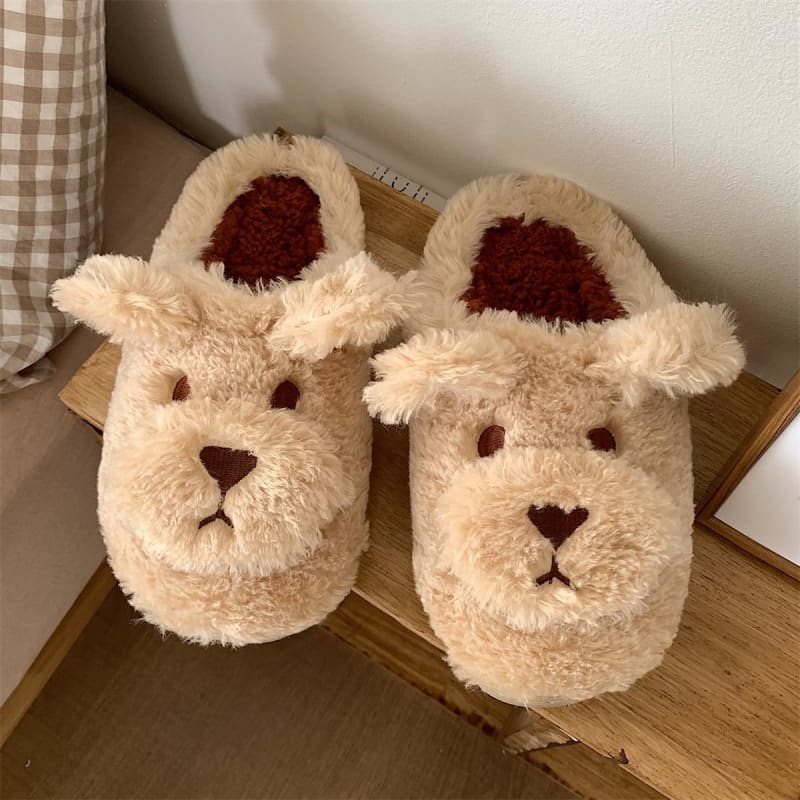 Kawaii Fleece Bear Home Slippers ME51 - Khaki / US 5-6/UK