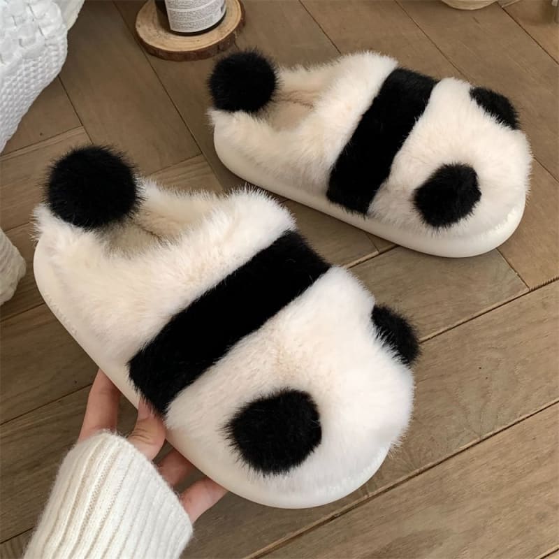 Kawaii Fleece Panda Home Slippers ME53 - White / US 5-6/UK