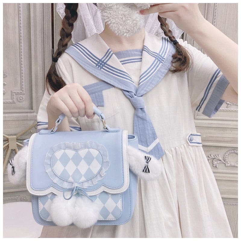 Kawaii Fluffy Bunny Ears Blue Lolita Backpack ON643 - Blue -