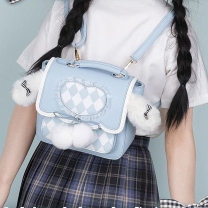 Kawaii Fluffy Bunny Ears Blue Lolita Backpack ON643 - Blue -