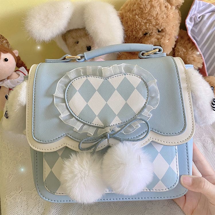 Kawaii Fluffy Bunny Ears Blue Lolita Backpack ON643 - Blue -